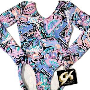GK Elite VTG Pastel 90s Floral Leotard Bodysuit LS Cotton Rich AS Adult S